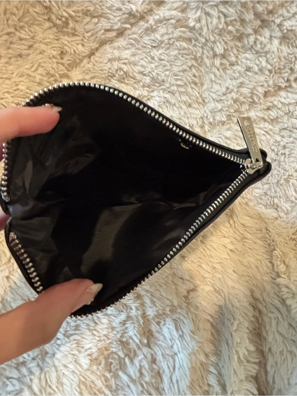 Paparazzi Brand Black Leather Zip Pouch with Pink Detail